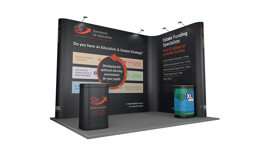 L-Shaped Linked Pop Up Stand 3m x 4m Corner Exhibition Stand